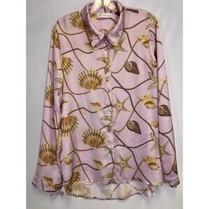 Vintage Morgana Button Up Shirt SIZE XL Blouse Made in Italy Shell Print Coastal
